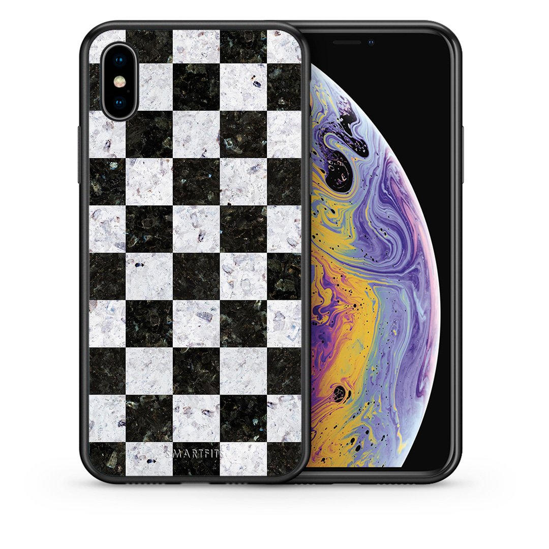Θήκη iPhone Xs Max Square Geometric Marble από τη Smartfits με σχέδιο στο πίσω μέρος και μαύρο περίβλημα | iPhone Xs Max Square Geometric Marble case with colorful back and black bezels