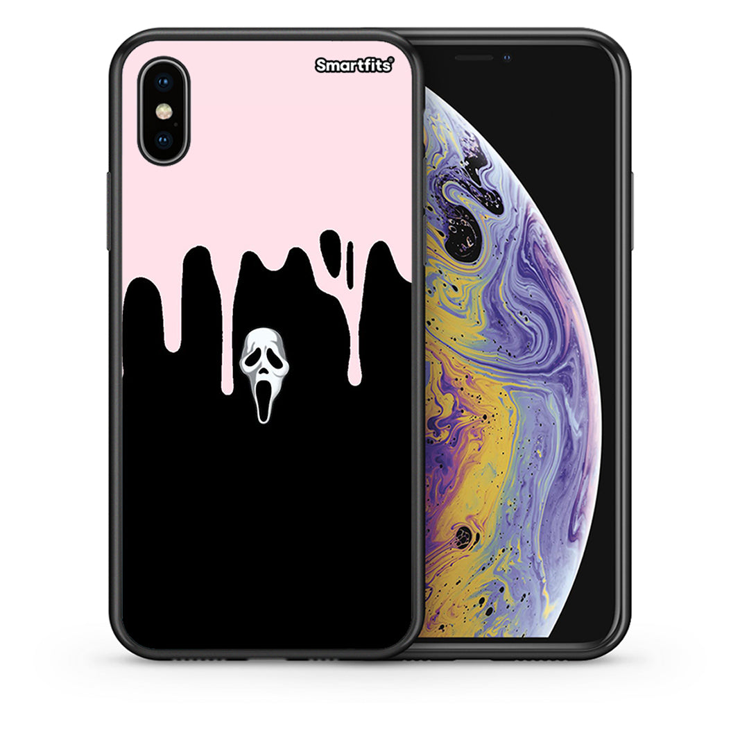 Θήκη iPhone X / Xs Melting Halloween Mask από τη Smartfits με σχέδιο στο πίσω μέρος και μαύρο περίβλημα | iPhone X / Xs Melting Halloween Mask case with colorful back and black bezels