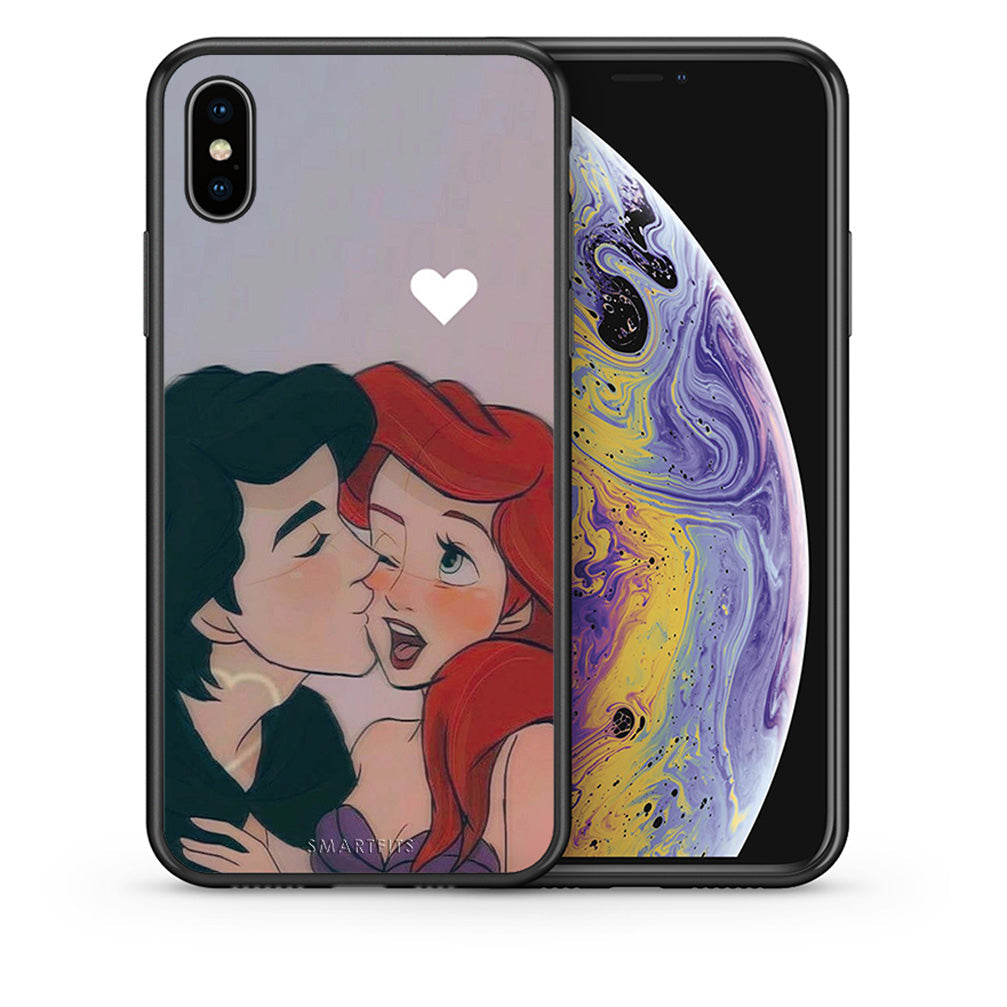 Θήκη Αγίου Βαλεντίνου iPhone Xs Max Mermaid Love από τη Smartfits με σχέδιο στο πίσω μέρος και μαύρο περίβλημα | iPhone Xs Max Mermaid Love case with colorful back and black bezels