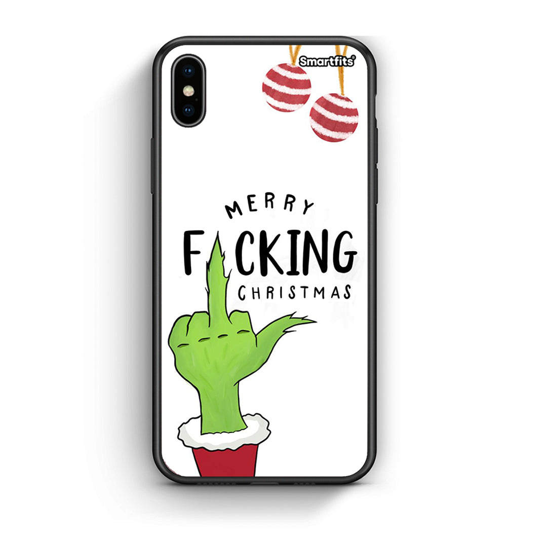 iPhone X/Xs Merry F Xmas θήκη από τη Smartfits με σχέδιο στο πίσω μέρος και μαύρο περίβλημα | Smartphone case with colorful back and black bezels by Smartfits