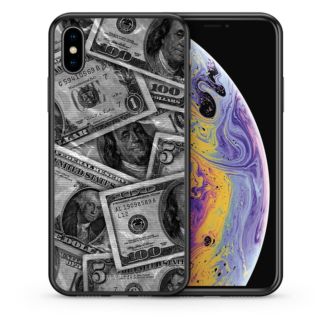Θήκη iPhone X/Xs Money Dollars από τη Smartfits με σχέδιο στο πίσω μέρος και μαύρο περίβλημα | iPhone X/Xs Money Dollars case with colorful back and black bezels