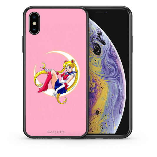 Θήκη iPhone X/Xs Moon Girl από τη Smartfits με σχέδιο στο πίσω μέρος και μαύρο περίβλημα | iPhone X/Xs Moon Girl case with colorful back and black bezels