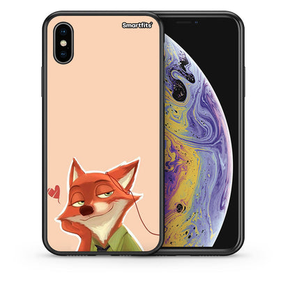 Θήκη iPhone X/Xs Nick Wilde And Judy Hopps Love 1 από τη Smartfits με σχέδιο στο πίσω μέρος και μαύρο περίβλημα | iPhone X/Xs Nick Wilde And Judy Hopps Love 1 case with colorful back and black bezels