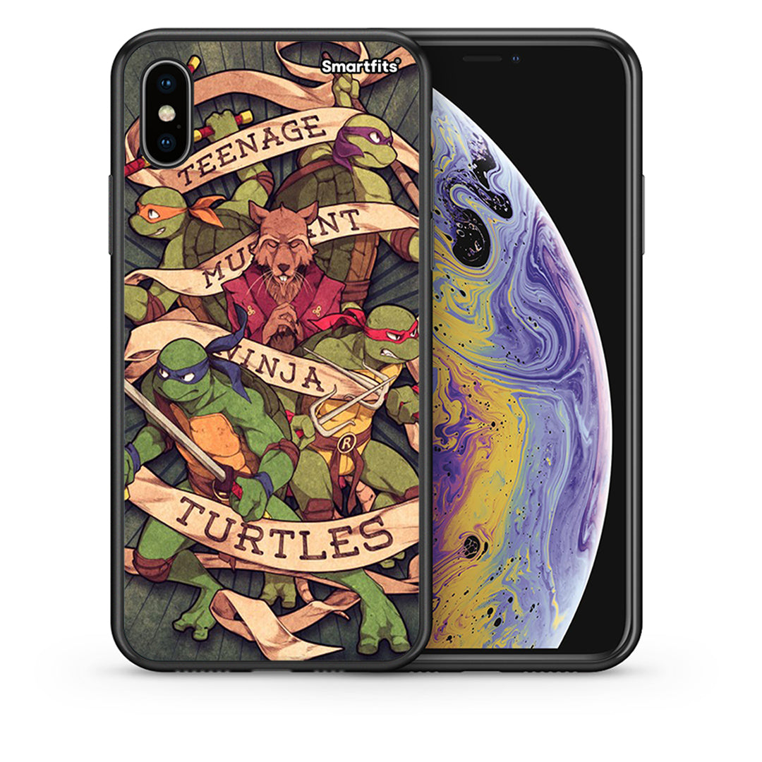 Θήκη iPhone X/Xs Ninja Turtles από τη Smartfits με σχέδιο στο πίσω μέρος και μαύρο περίβλημα | iPhone X/Xs Ninja Turtles case with colorful back and black bezels