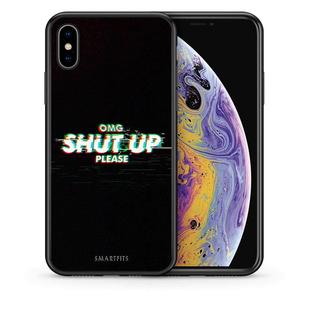 Θήκη iPhone X/Xs OMG ShutUp από τη Smartfits με σχέδιο στο πίσω μέρος και μαύρο περίβλημα | iPhone X/Xs OMG ShutUp case with colorful back and black bezels