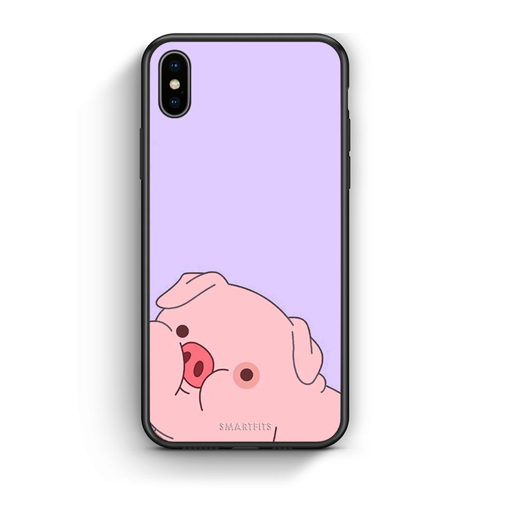 iPhone X / Xs Pig Love 2 Θήκη Αγίου Βαλεντίνου από τη Smartfits με σχέδιο στο πίσω μέρος και μαύρο περίβλημα | Smartphone case with colorful back and black bezels by Smartfits