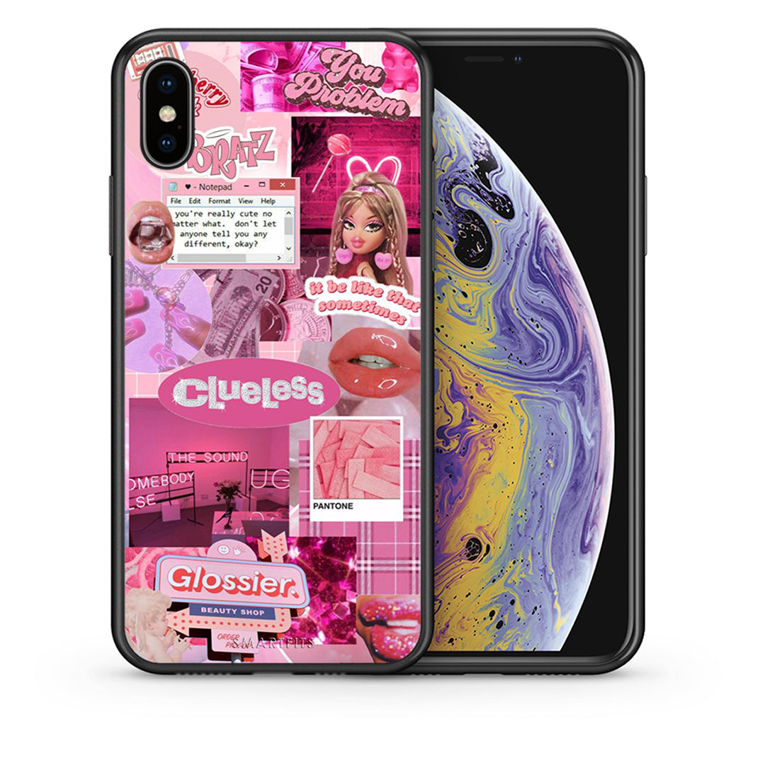 Θήκη Αγίου Βαλεντίνου iPhone Xs Max Pink Love από τη Smartfits με σχέδιο στο πίσω μέρος και μαύρο περίβλημα | iPhone Xs Max Pink Love case with colorful back and black bezels