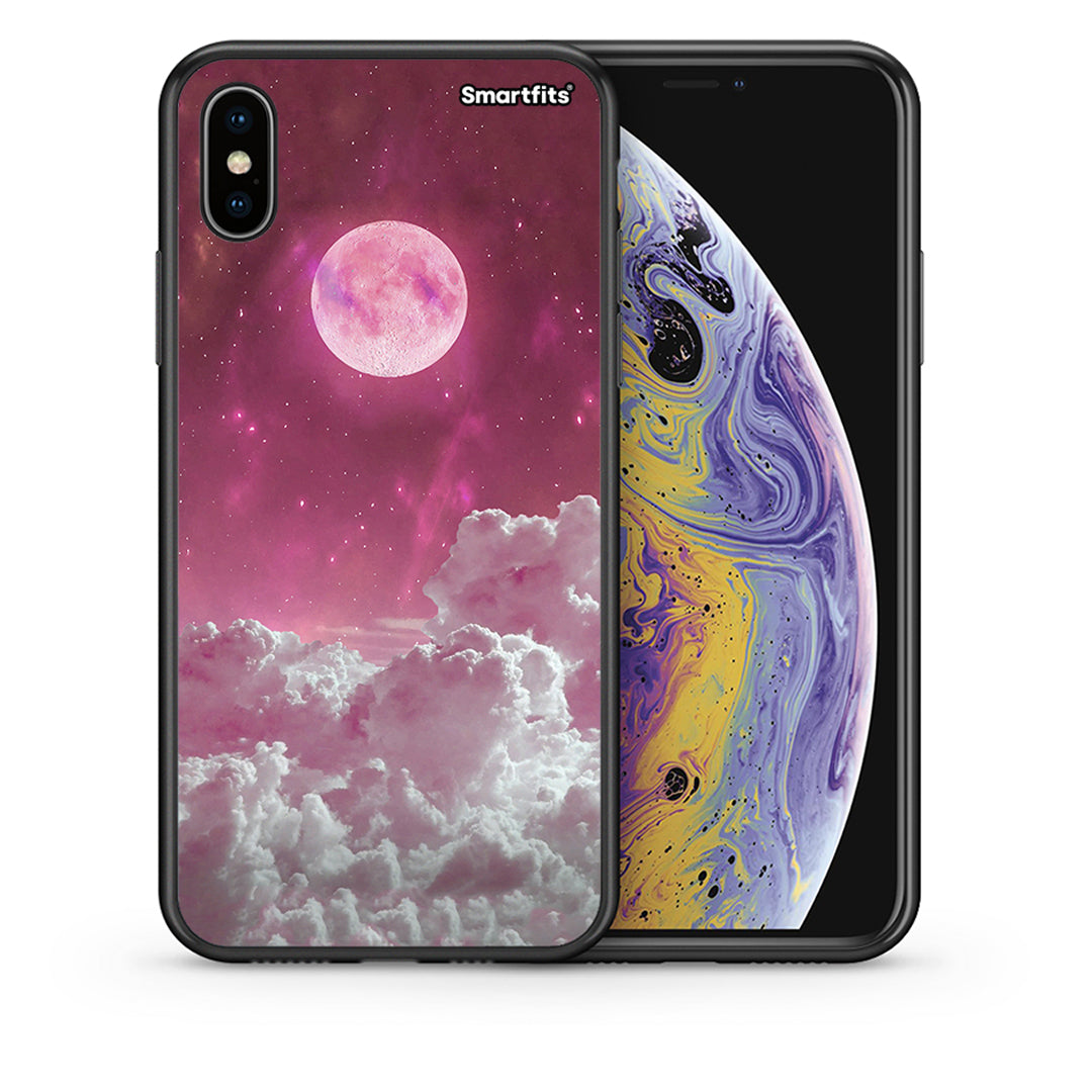 Θήκη iPhone Xs Max Pink Moon από τη Smartfits με σχέδιο στο πίσω μέρος και μαύρο περίβλημα | iPhone Xs Max Pink Moon case with colorful back and black bezels