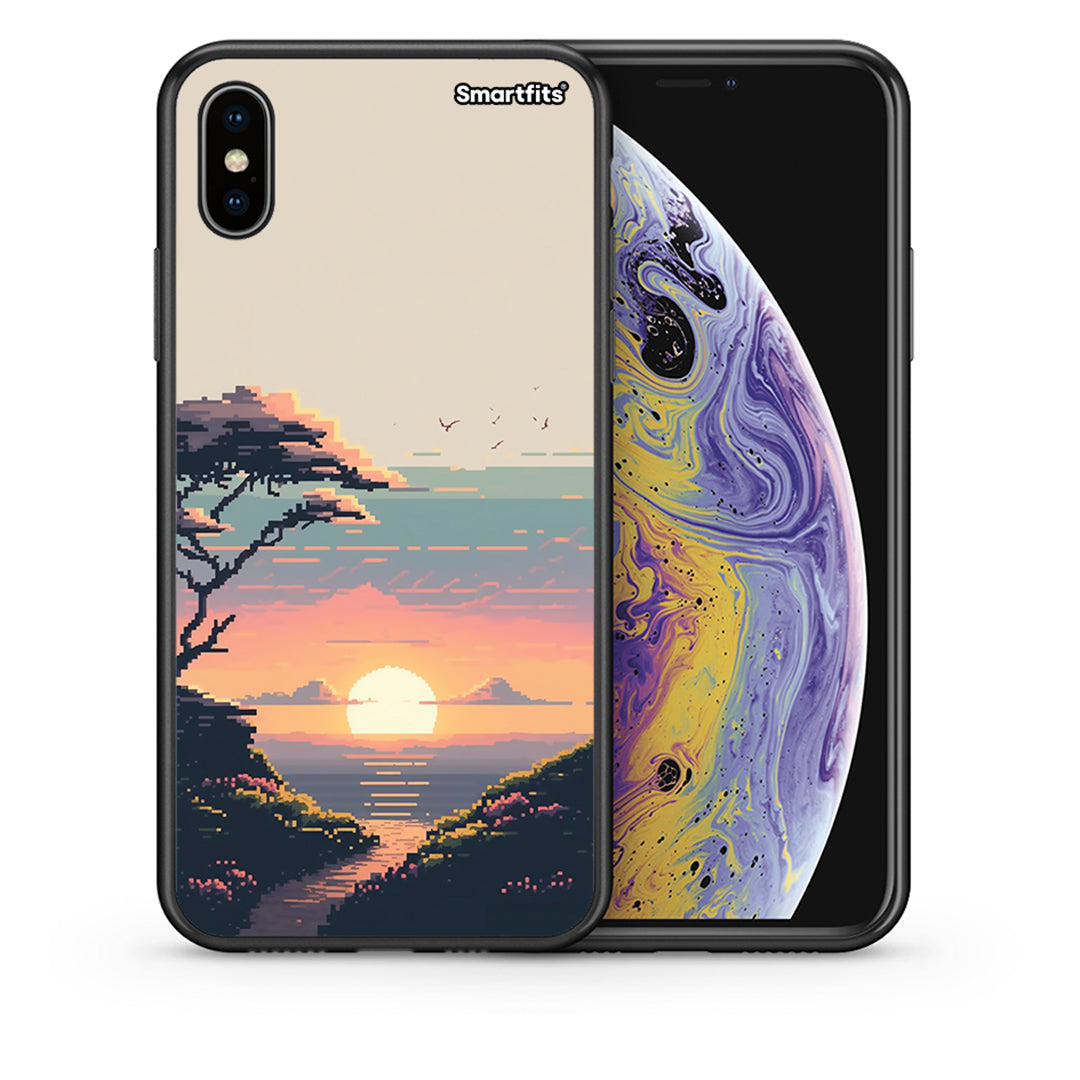Θήκη iPhone Xs Max Pixel Sunset από τη Smartfits με σχέδιο στο πίσω μέρος και μαύρο περίβλημα | iPhone Xs Max Pixel Sunset case with colorful back and black bezels