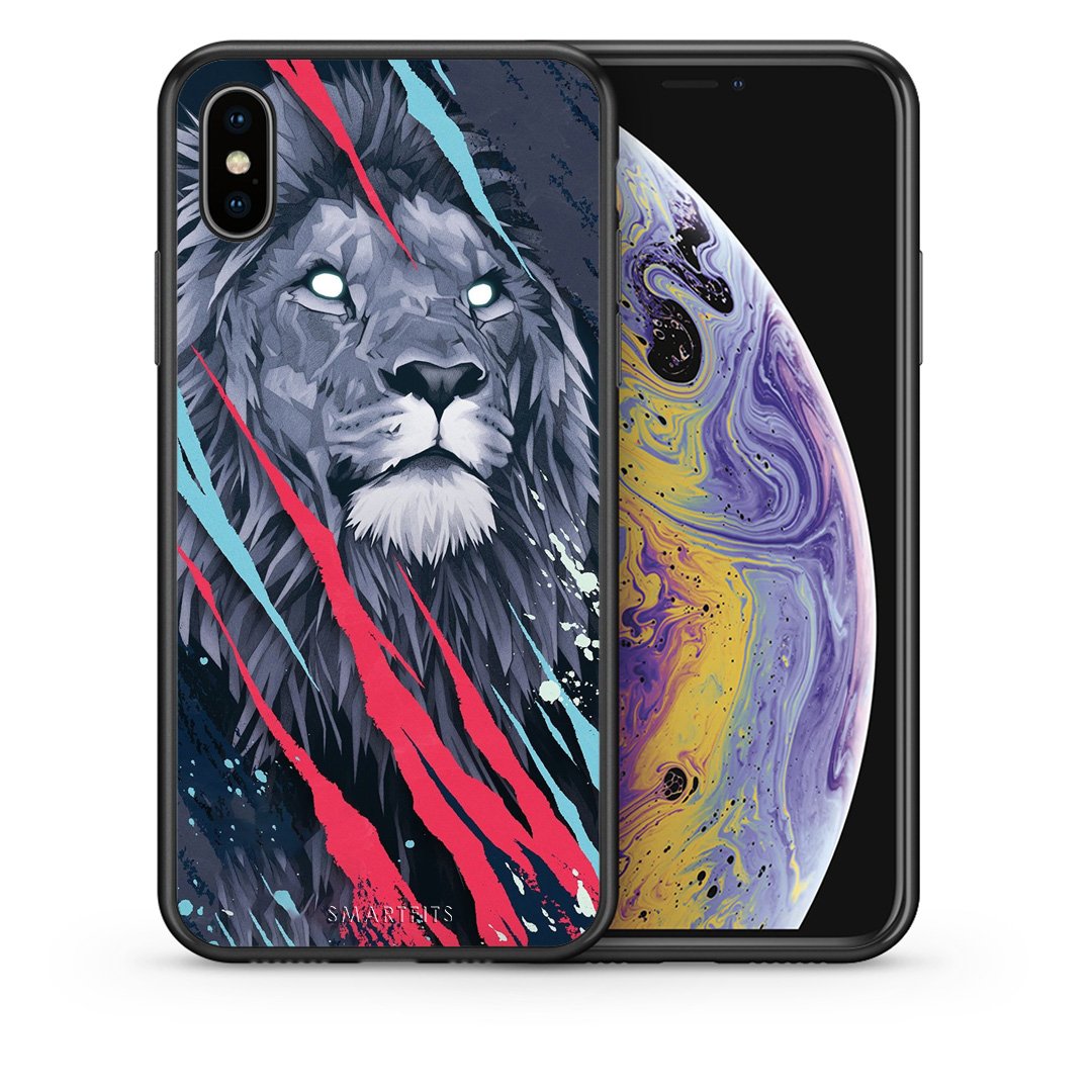 Θήκη iPhone X/Xs Lion Designer PopArt από τη Smartfits με σχέδιο στο πίσω μέρος και μαύρο περίβλημα | iPhone X/Xs Lion Designer PopArt case with colorful back and black bezels