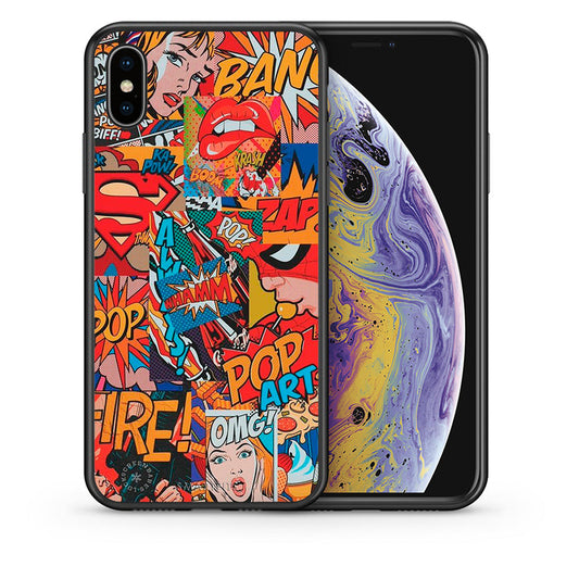 Θήκη iPhone X/Xs PopArt OMG από τη Smartfits με σχέδιο στο πίσω μέρος και μαύρο περίβλημα | iPhone X/Xs PopArt OMG case with colorful back and black bezels