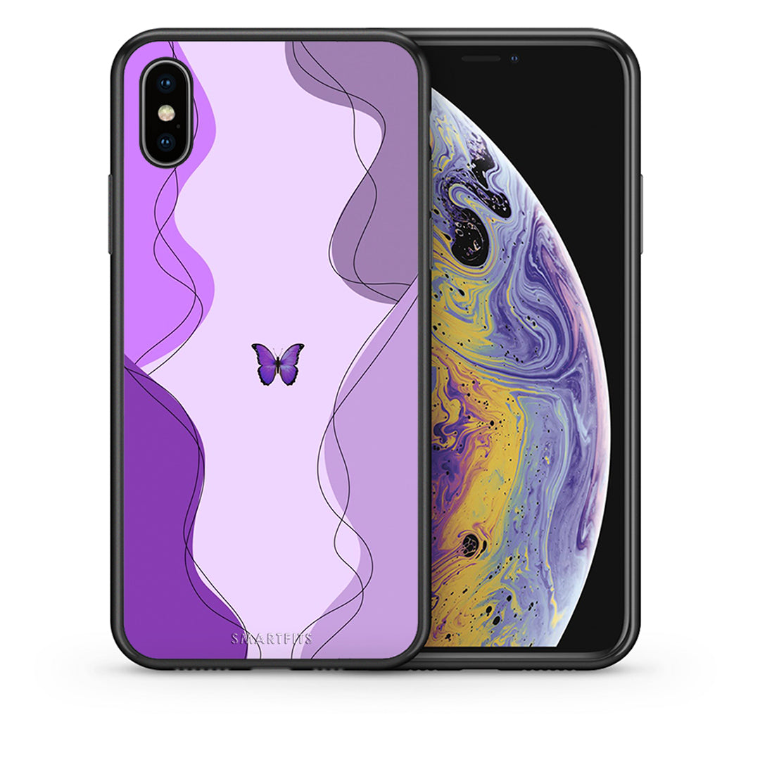 Θήκη Αγίου Βαλεντίνου iPhone X / Xs Purple Mariposa από τη Smartfits με σχέδιο στο πίσω μέρος και μαύρο περίβλημα | iPhone X / Xs Purple Mariposa case with colorful back and black bezels