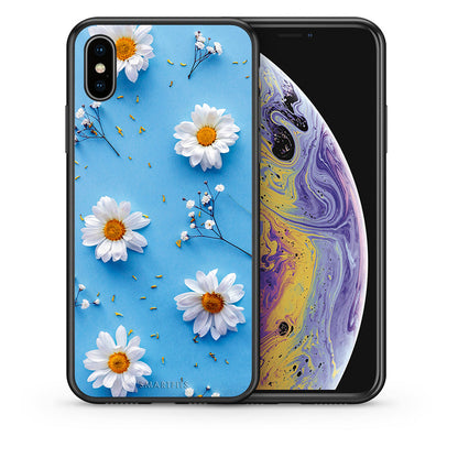 Θήκη iPhone X/Xs Real Daisies από τη Smartfits με σχέδιο στο πίσω μέρος και μαύρο περίβλημα | iPhone X/Xs Real Daisies case with colorful back and black bezels