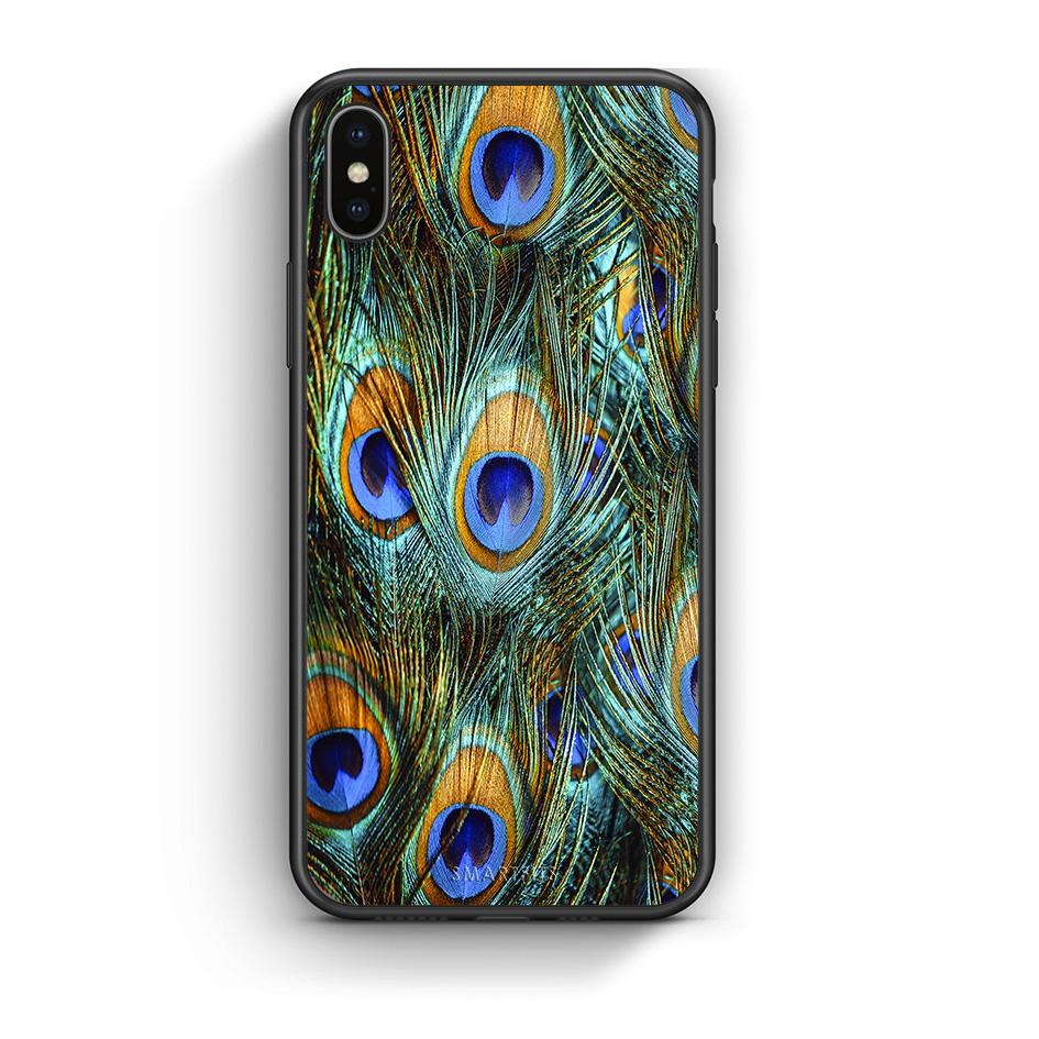 iphone xs max Real Peacock Feathers θήκη από τη Smartfits με σχέδιο στο πίσω μέρος και μαύρο περίβλημα | Smartphone case with colorful back and black bezels by Smartfits