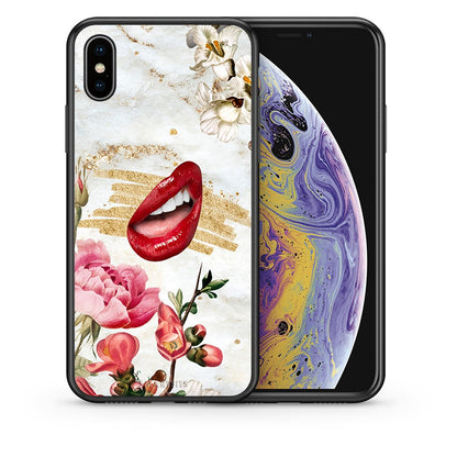 Θήκη iPhone X/Xs Red Lips από τη Smartfits με σχέδιο στο πίσω μέρος και μαύρο περίβλημα | iPhone X/Xs Red Lips case with colorful back and black bezels