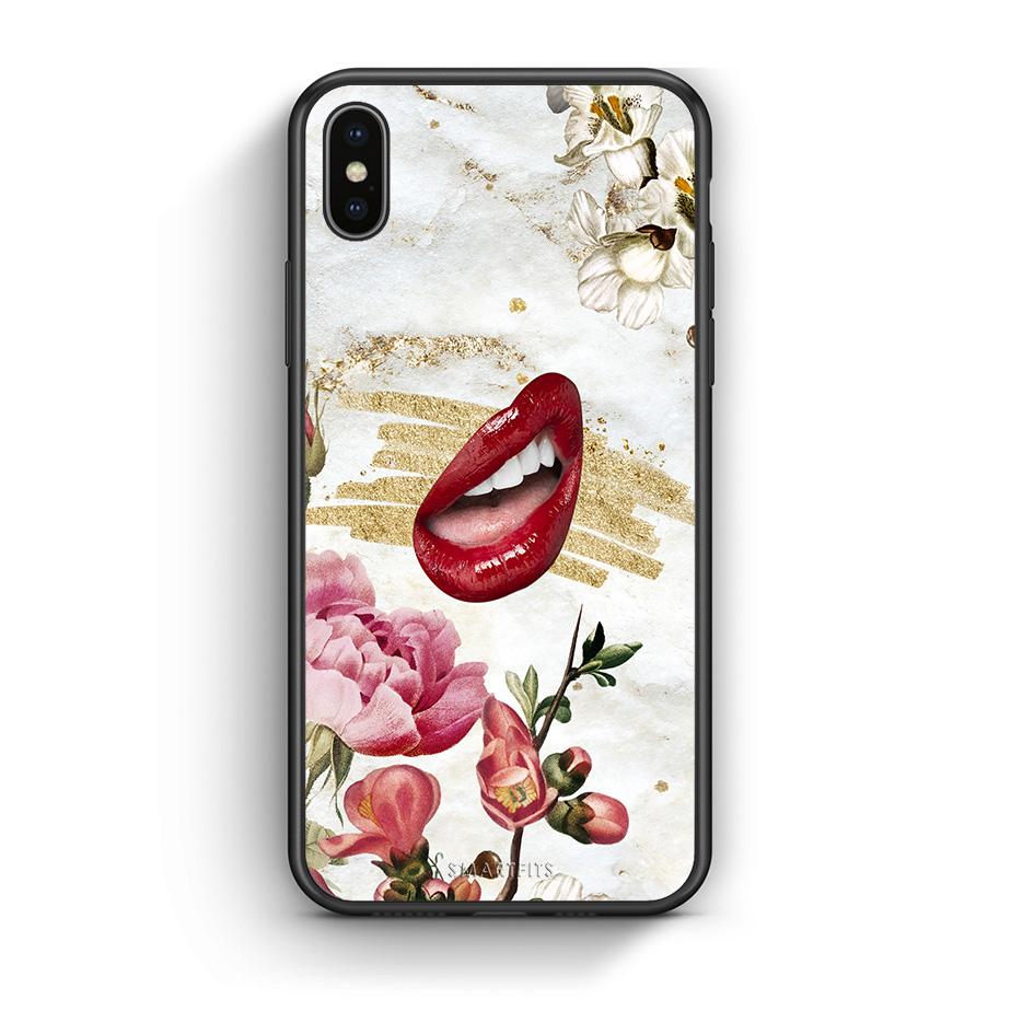 iPhone X/Xs Red Lips θήκη από τη Smartfits με σχέδιο στο πίσω μέρος και μαύρο περίβλημα | Smartphone case with colorful back and black bezels by Smartfits