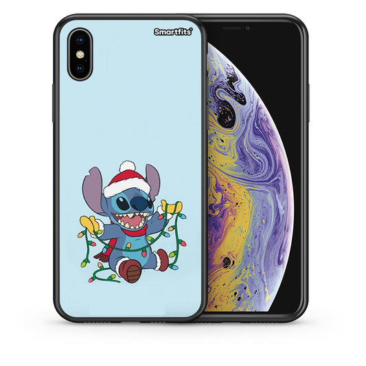 Θήκη iPhone Xs Max Santa Stich από τη Smartfits με σχέδιο στο πίσω μέρος και μαύρο περίβλημα | iPhone Xs Max Santa Stich case with colorful back and black bezels