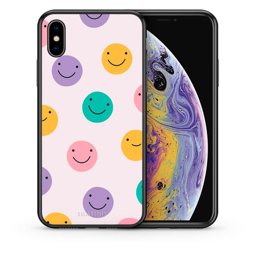 Θήκη iPhone Xs Max Smiley Faces από τη Smartfits με σχέδιο στο πίσω μέρος και μαύρο περίβλημα | iPhone Xs Max Smiley Faces case with colorful back and black bezels