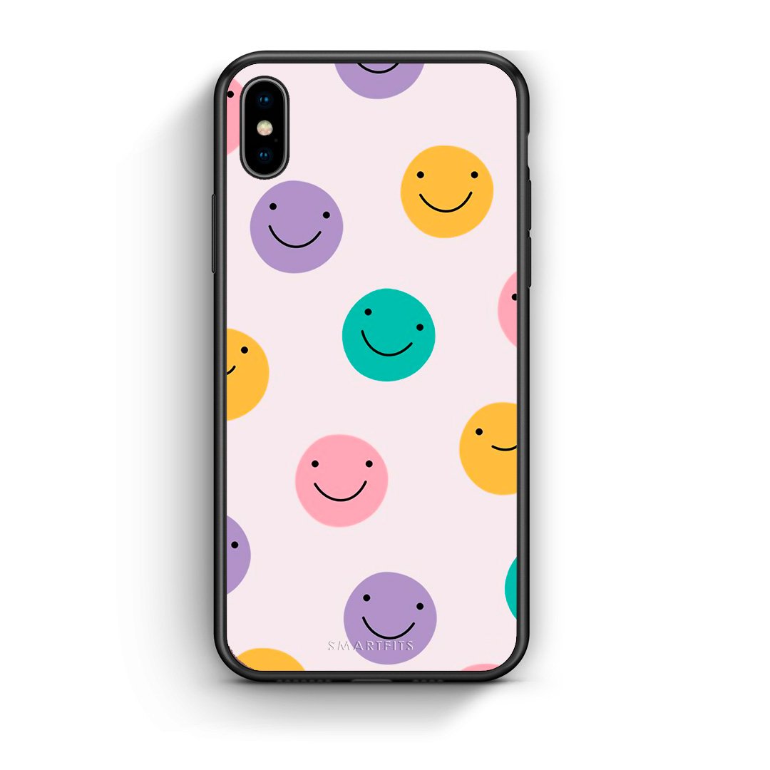 iPhone X/Xs Smiley Faces θήκη από τη Smartfits με σχέδιο στο πίσω μέρος και μαύρο περίβλημα | Smartphone case with colorful back and black bezels by Smartfits