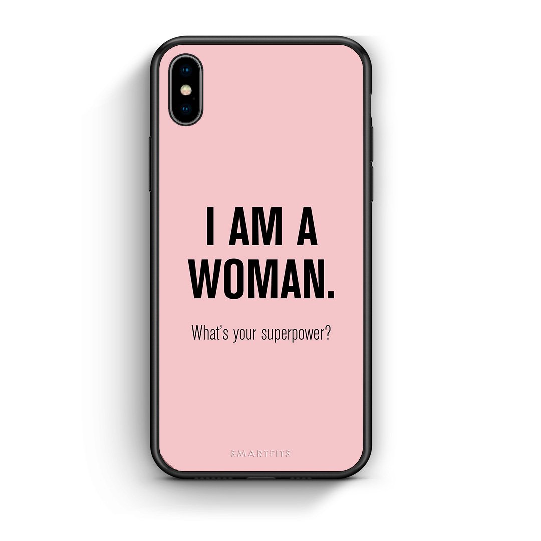 iPhone X/Xs Superpower Woman θήκη από τη Smartfits με σχέδιο στο πίσω μέρος και μαύρο περίβλημα | Smartphone case with colorful back and black bezels by Smartfits