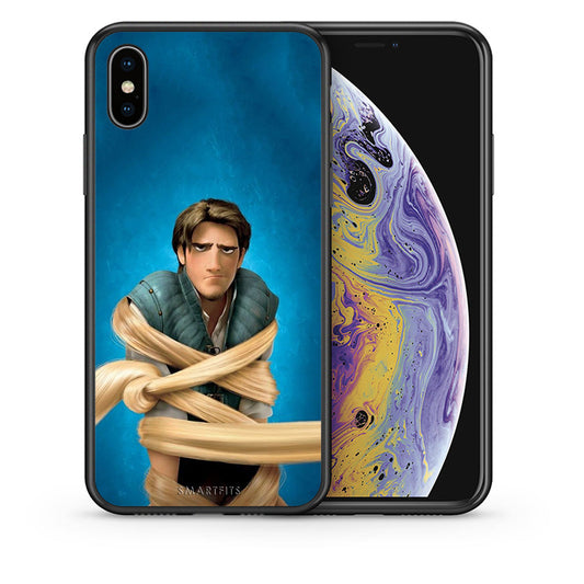 Θήκη Αγίου Βαλεντίνου iPhone X / Xs Tangled 1 από τη Smartfits με σχέδιο στο πίσω μέρος και μαύρο περίβλημα | iPhone X / Xs Tangled 1 case with colorful back and black bezels