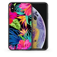 Thumbnail for Θήκη iPhone Xs Max Tropical Flowers από τη Smartfits με σχέδιο στο πίσω μέρος και μαύρο περίβλημα | iPhone Xs Max Tropical Flowers case with colorful back and black bezels