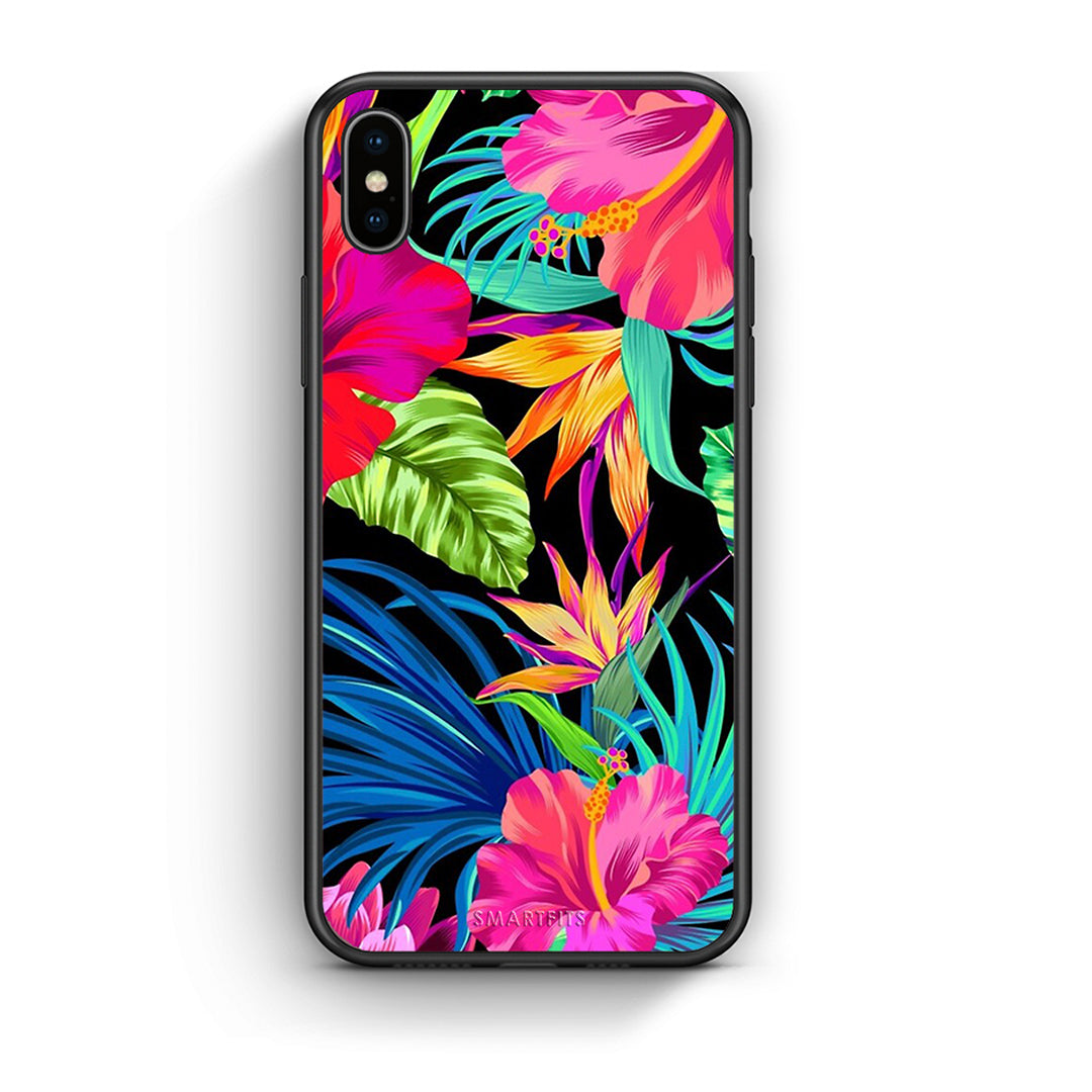 iphone xs max Tropical Flowers θήκη από τη Smartfits με σχέδιο στο πίσω μέρος και μαύρο περίβλημα | Smartphone case with colorful back and black bezels by Smartfits