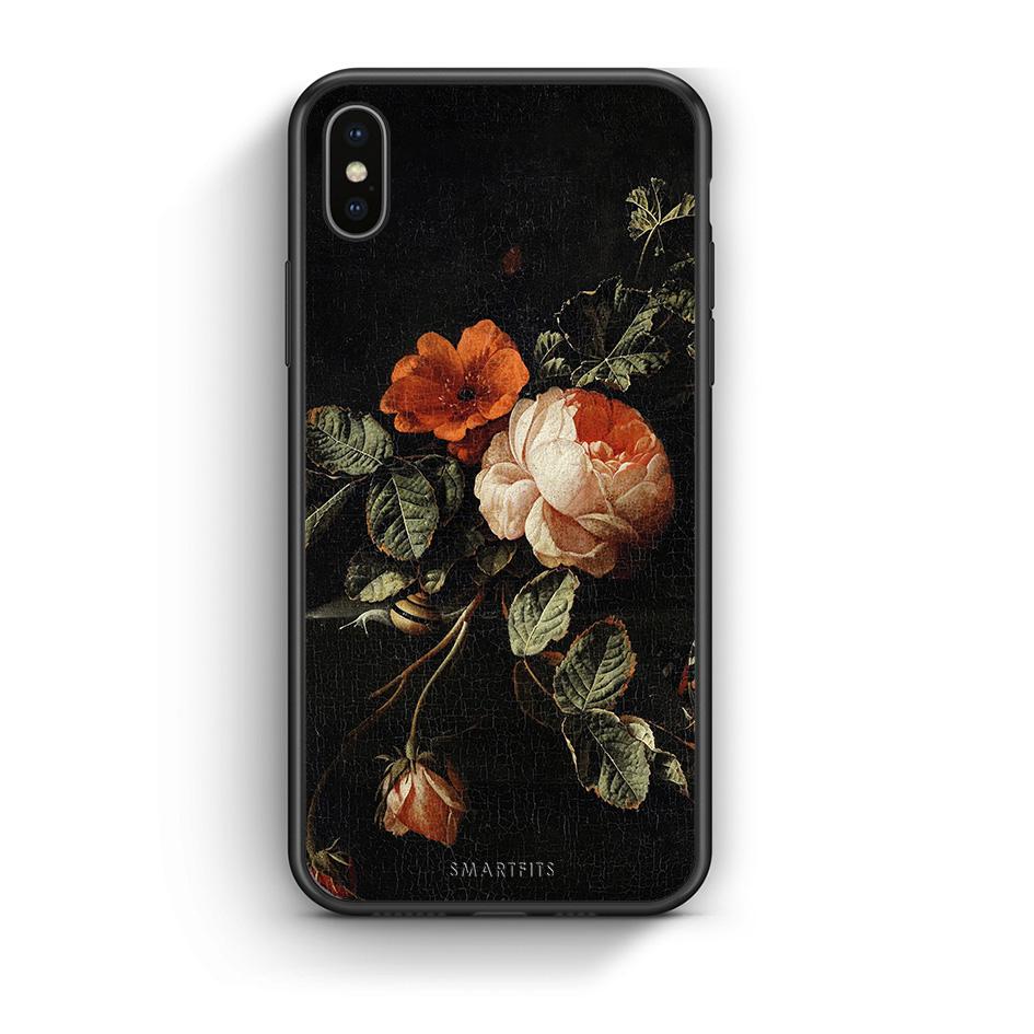 iPhone X/Xs Vintage Roses θήκη από τη Smartfits με σχέδιο στο πίσω μέρος και μαύρο περίβλημα | Smartphone case with colorful back and black bezels by Smartfits