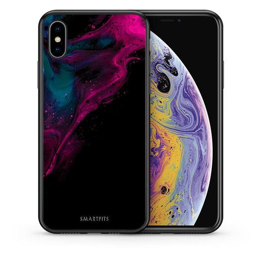 Θήκη iPhone Xs Max Pink Black Watercolor από τη Smartfits με σχέδιο στο πίσω μέρος και μαύρο περίβλημα | iPhone Xs Max Pink Black Watercolor case with colorful back and black bezels