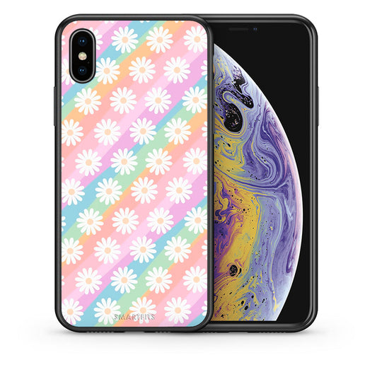 Θήκη iPhone Xs Max White Daisies από τη Smartfits με σχέδιο στο πίσω μέρος και μαύρο περίβλημα | iPhone Xs Max White Daisies case with colorful back and black bezels