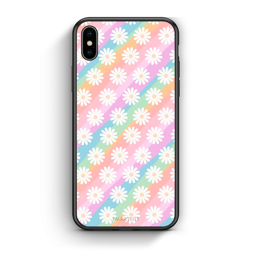 iPhone X/Xs White Daisies θήκη από τη Smartfits με σχέδιο στο πίσω μέρος και μαύρο περίβλημα | Smartphone case with colorful back and black bezels by Smartfits