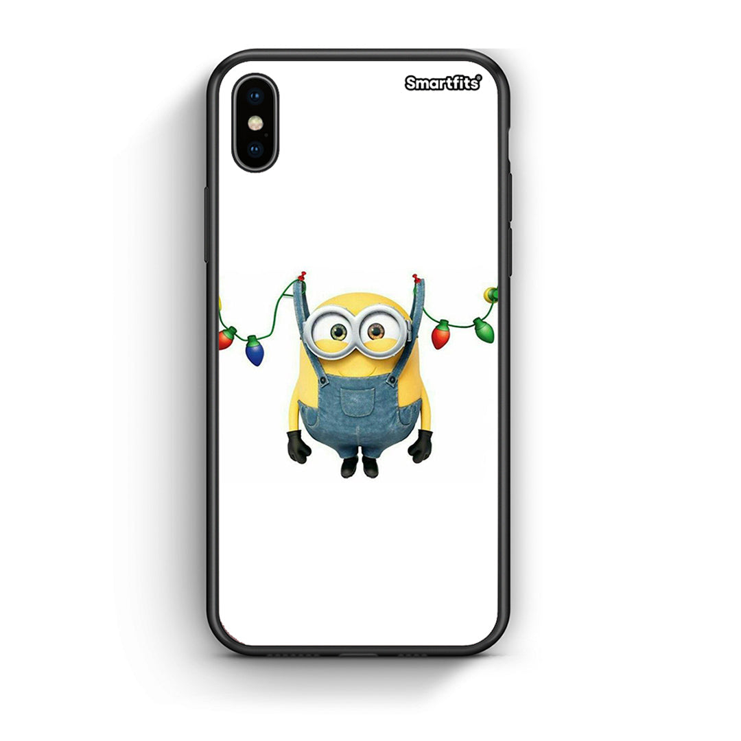 iphone xs max Xmas Minion Lights θήκη από τη Smartfits με σχέδιο στο πίσω μέρος και μαύρο περίβλημα | Smartphone case with colorful back and black bezels by Smartfits