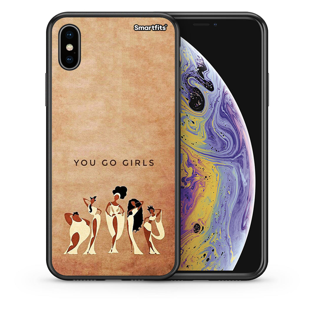 Θήκη iPhone X/Xs You Go Girl από τη Smartfits με σχέδιο στο πίσω μέρος και μαύρο περίβλημα | iPhone X/Xs You Go Girl case with colorful back and black bezels